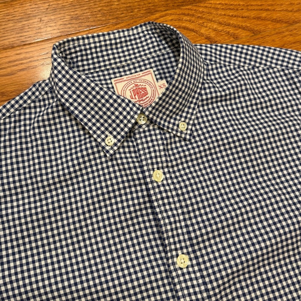 J. Press Button-Down Shirt Mens XS Navy Blue White Gingham Check Preppy Dress